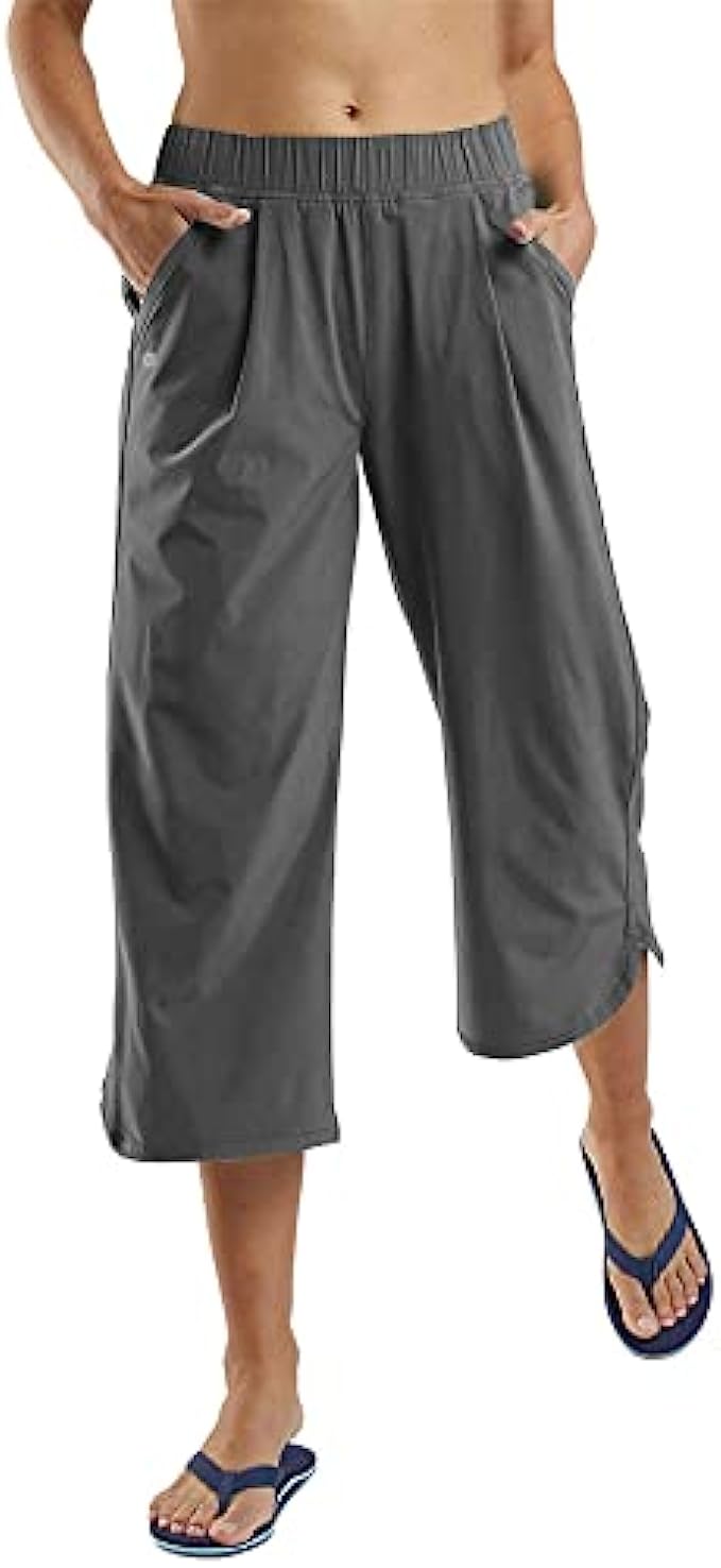 Aurgelmir Women&#039;s Casual Elastic Waist Capri Pants Lightweight Workout Hiking Running Quick Dry Joggers with Pockets