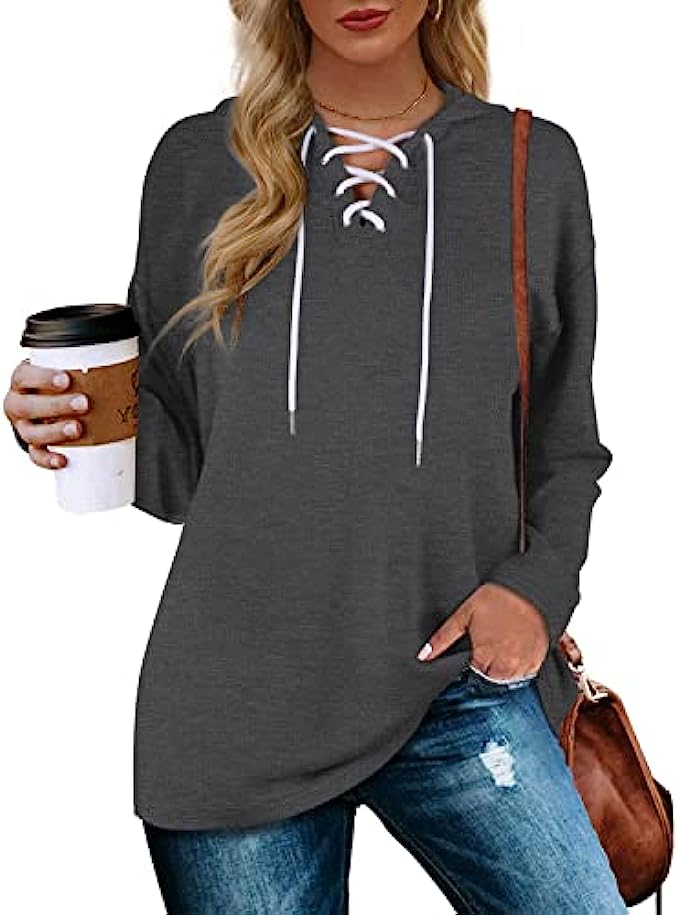 Aloodor Women&#039;s Hoodies Pullover Long Sleeve Sweatshirts Drawstring Loose Casual Fall Clothing S-2XL