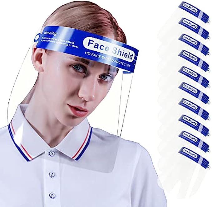 ANDX 10 Pack Safety Clear Face Shield Anti Fog Face Shield for Women &amp; Men Protective Face Shields