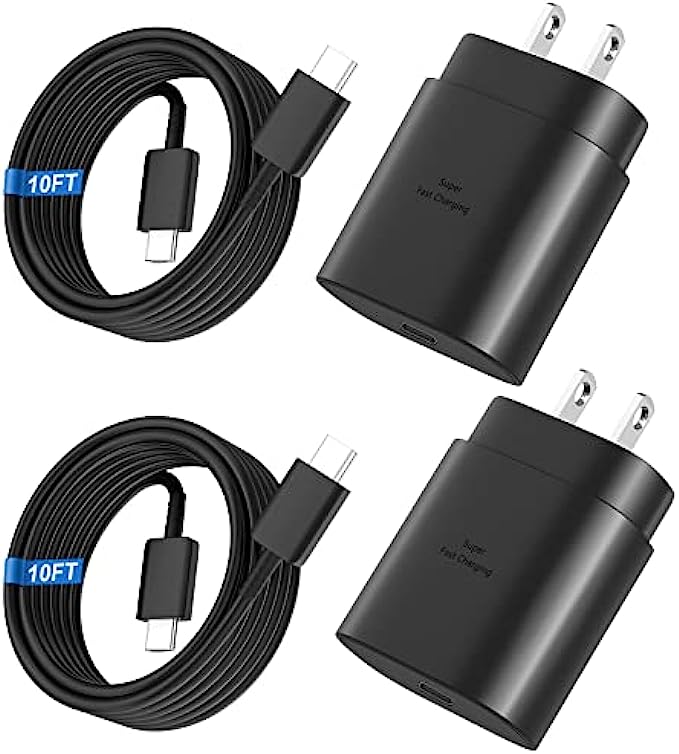 Super Fast Charger Type C, 25W USB C Wall Charger Fast Charging for Samsung Galaxy S22/S22 Ultra/S22+/S21/S21 Ultra/S21+/S20/S20 Ultra/Note 20 Ultra/Note 10/Z Fold 3 with 10FT C Charger Cable 2Pack